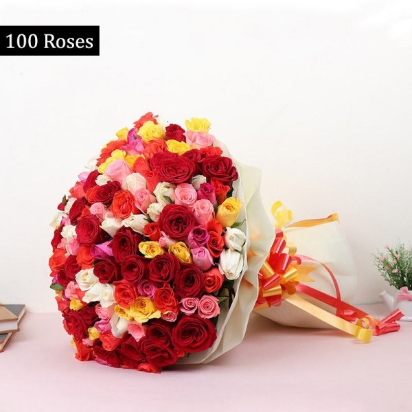 Order 100 Mix Roses Bouquet online | Get same day delivery PAN India in ...