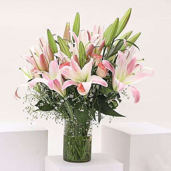 Pink Lilies in Vase