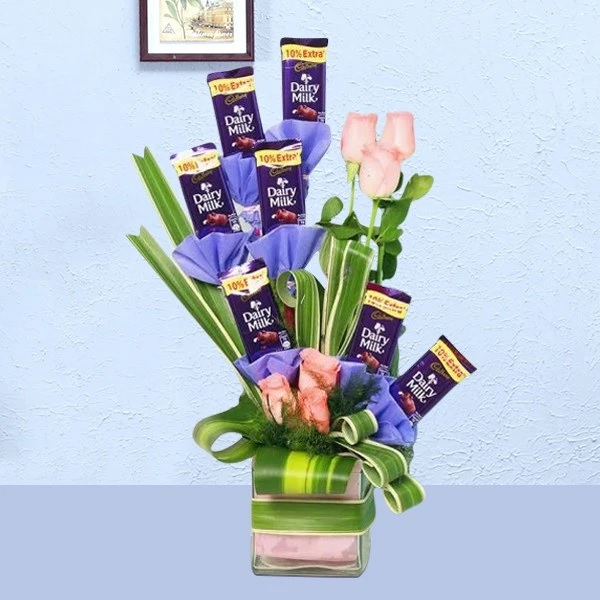 Order Chocolate Bouquet Of Roses & Dairymilk online | Get same day ...