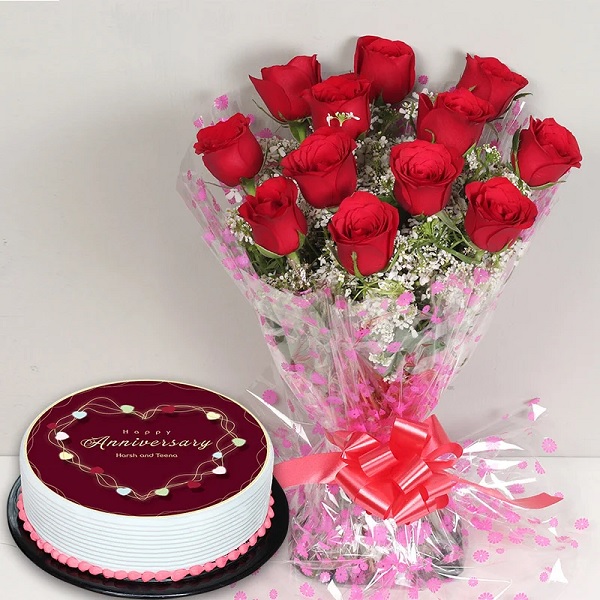 Order Anniversary Flowers And Cake Combo online | Get same day delivery ...