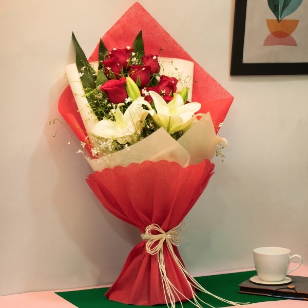 Order Beautiful Liles With Red Roses online | Get same day delivery PAN ...