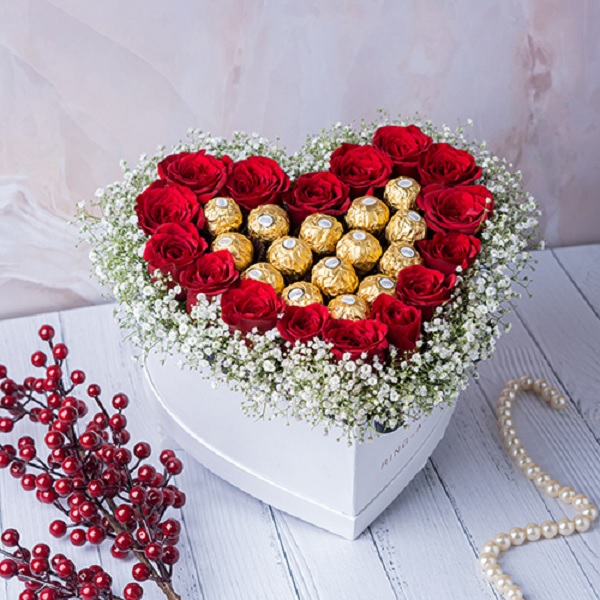 Order Red Roses With Ferrero Rocher Hamper Box online | Get same day ...