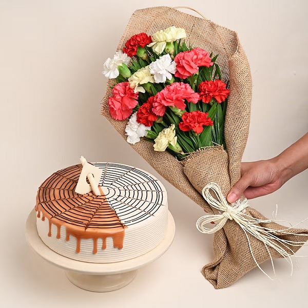 Order Carnations With Butterscotch Cake online | Get same day delivery ...