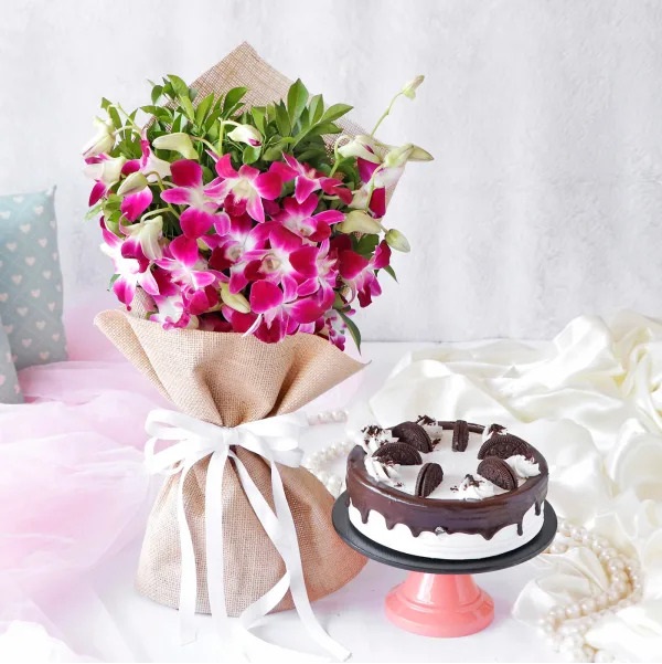 Order Orchids Bouquet With Oreo Cake online | Get same day delivery PAN ...