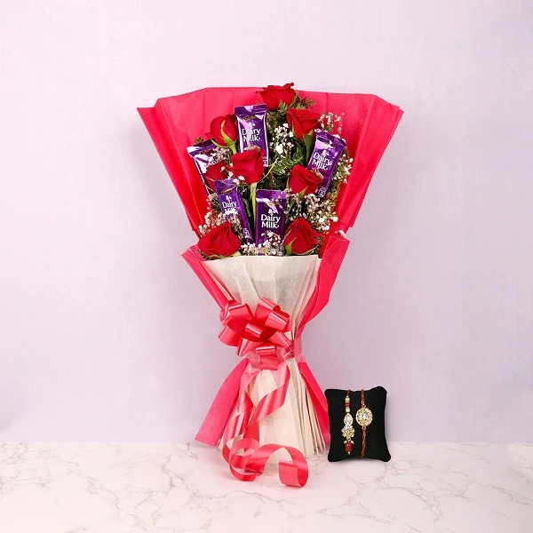 Rudraksh Rakhi With Chocolate Bouquet