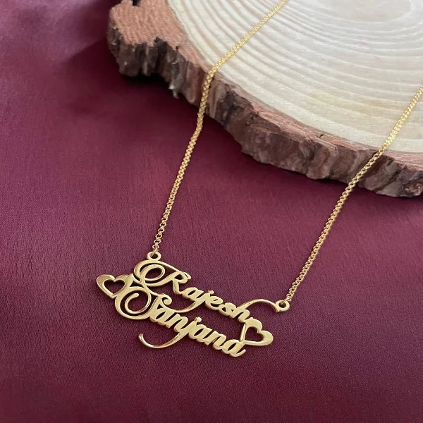 Personalised Necklace for Couple in Beautiful Cursive Font - Gold Plated