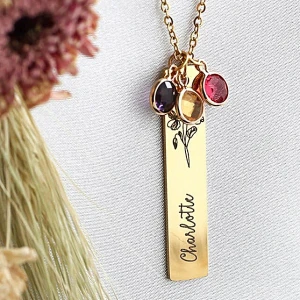 Personalised Birth Flower & Stone Necklace - the Lucky Charm