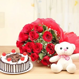 Roses N Black Forest N Teddy