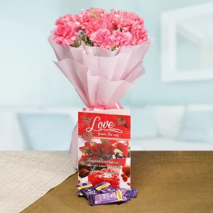 Carnation Bouquet With Chocolates