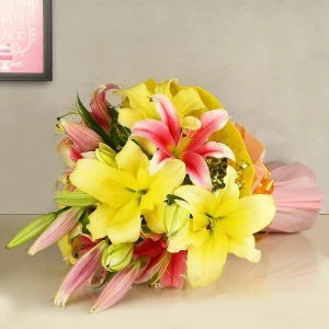 Pink and Yellow Lilies