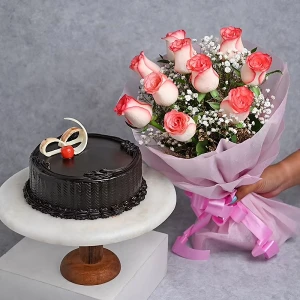 Pink Roses Chocolate Cake