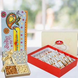 Rakhi With Sweets And Dry Fruits