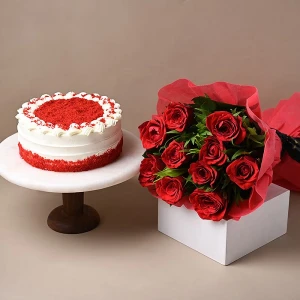 Red Roses And Red Velvet Cake