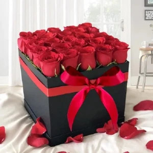 Red Roses In Black Box