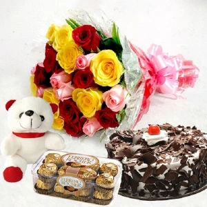 Total Combo Of Flowers Cake Teddy & Chocolates