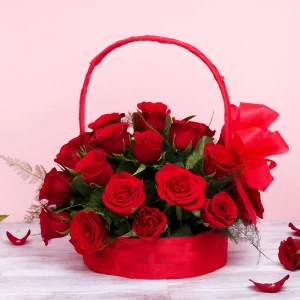 Unique Basket Of Fresh Red Roses