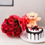 Valentine Hamper Of Flowers And Cake