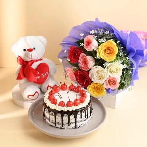 Colorful Bouquet And Cake