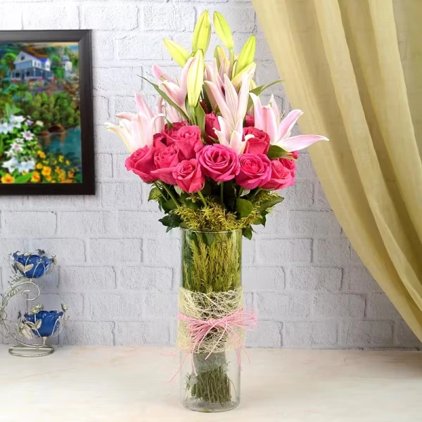 Premuim Roses And Liles Vase