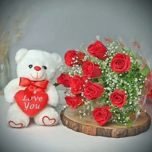 Red Roses Bouquet And Teddy