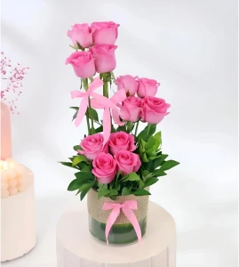 Ravishing Pink Roses In Vase