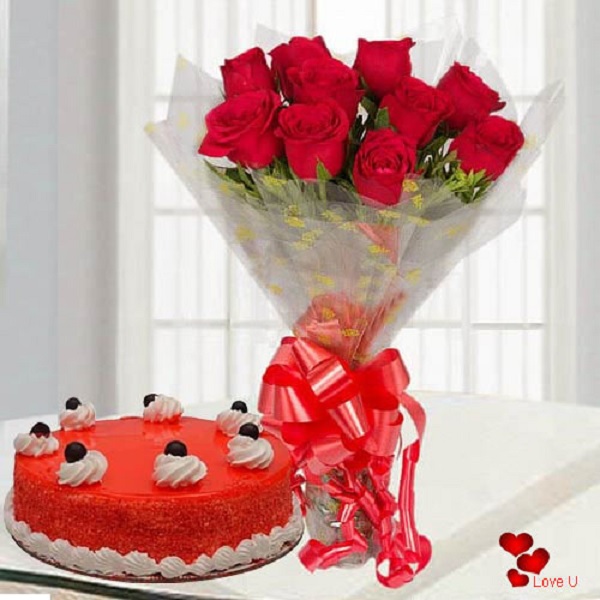 Roses And Red Velvet Cake