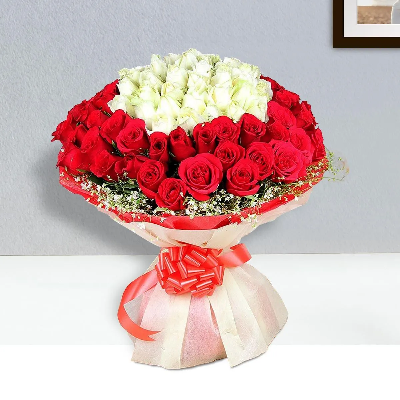 Bouquet of red and white roses