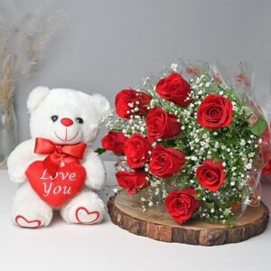 Red Roses Bouquet and Teddy