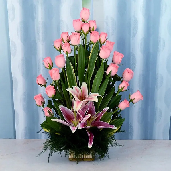 Ravishing Basket of lilies & roses