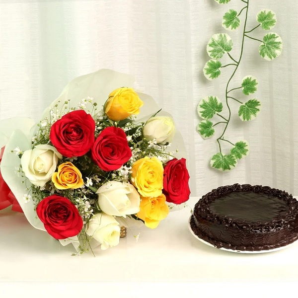 Mix flower Bouquet & Cake