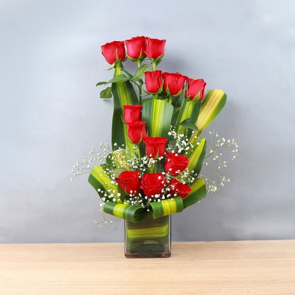 Red Roses in Vase