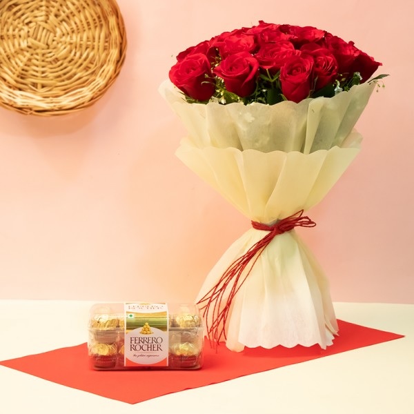 20 Red Roses With Ferrero Rocher