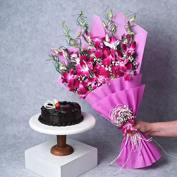 Orchids With Chocolate Cake