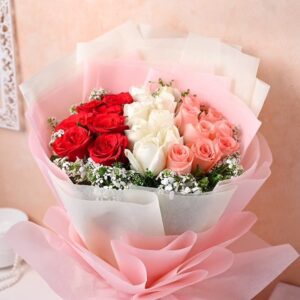 Red White and Pink Roses Bouquet