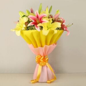 Pink And Yellow Lilies Bouquet