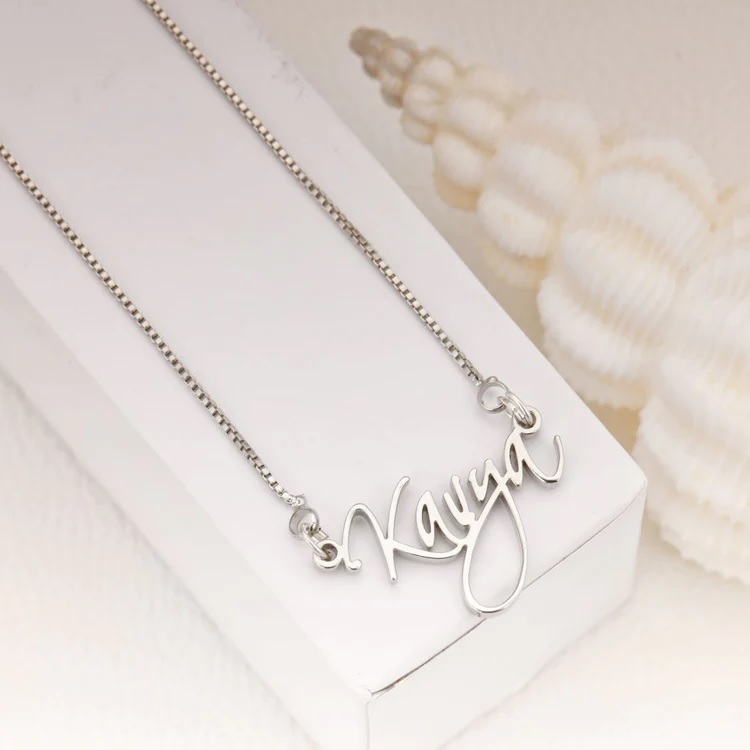 Silver Plated Curved Name Necklace For Her