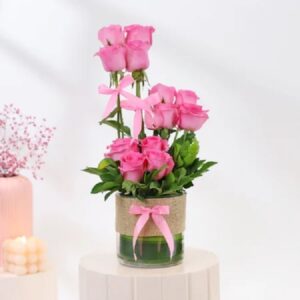 Ravishing Pink Roses in Vase