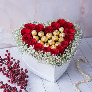 Red Roses With Ferrero Rocher Hamper Box