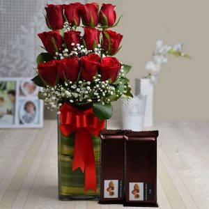 Red Roses in Vase and 2 Temptation